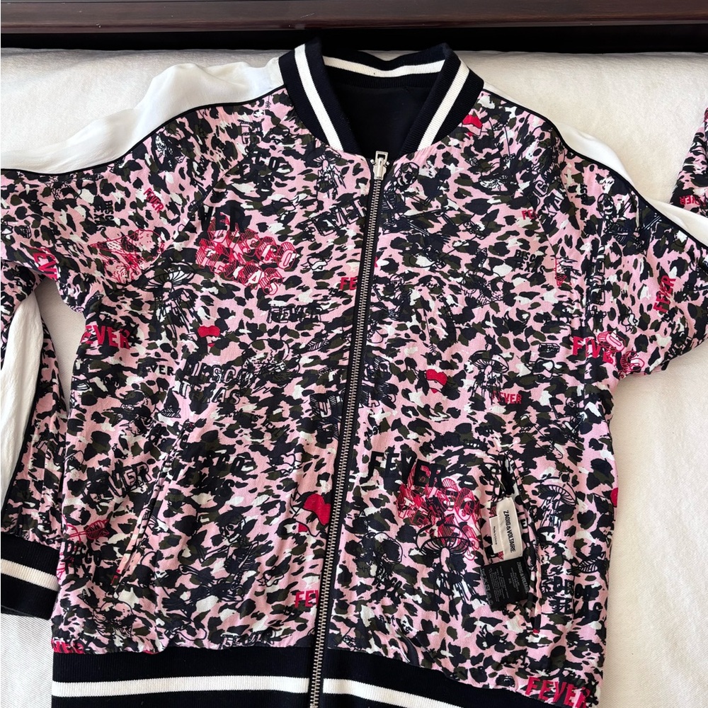 Zadig & Voltaire Pink, Black & White Printed Bomber Jacket